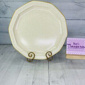 80's Mikasa AVANTE IVORY FE900 Rim Shape Tan Trim Stoneware Round 12.75" Platter